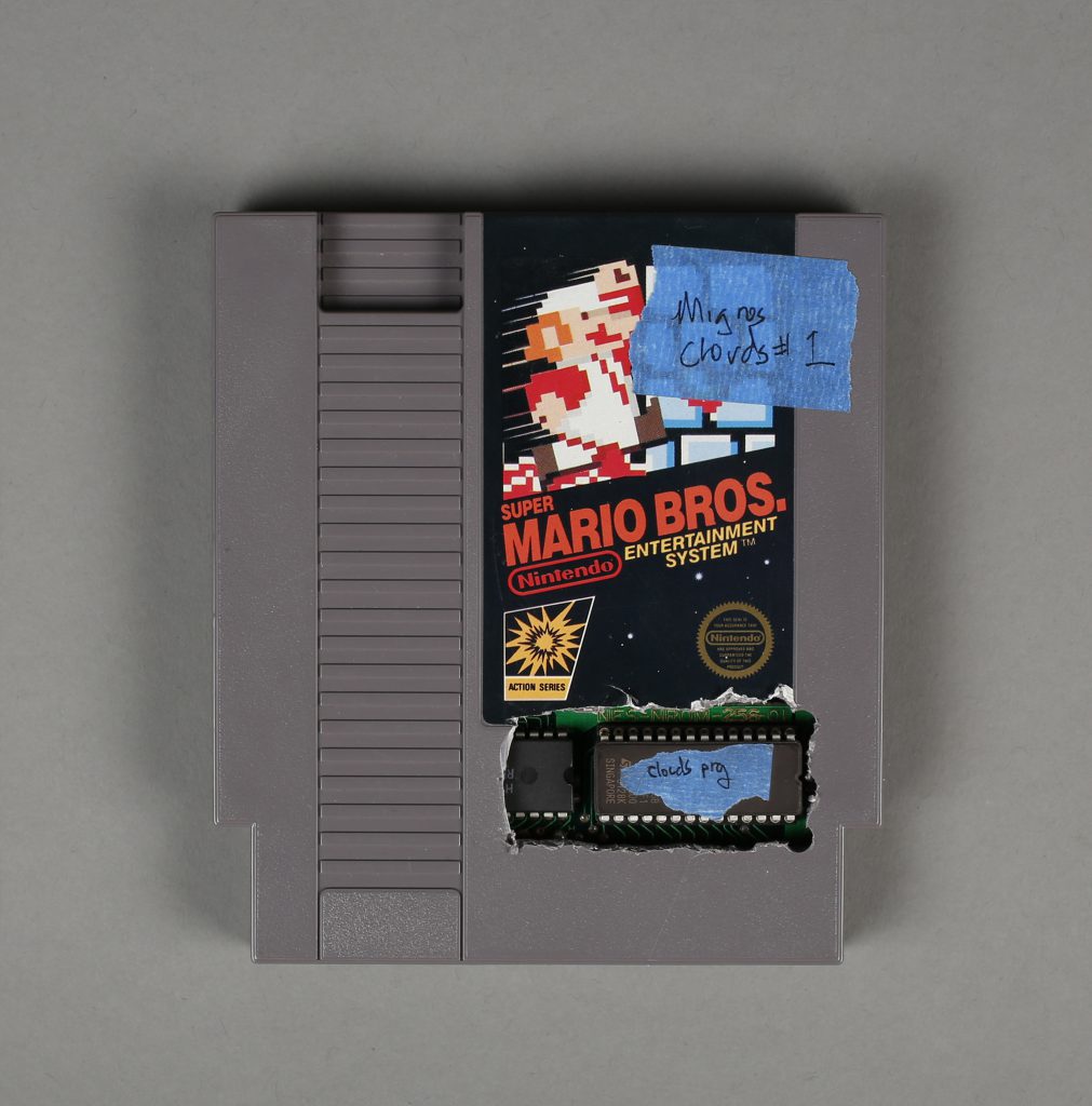 Fig. 2 Original artist-modified cartridge. The plastic casing was cut open to accommodate the new EPROM chip. Photo: Emilie Magnin. Courtesy of the Migros Museum für Gegenwartskunst.